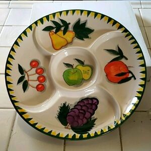 Divided Ceramic Serving Platter with A Rustic Fruit Pattern
